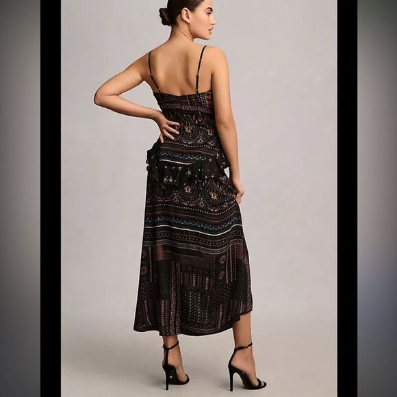 Anthropologie Let Me Be Chiffon Printed V-Neck MIDI Dress NWOT - Picture 2 of 7